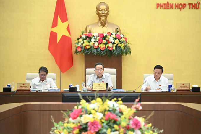 202506101523306314-gen-h-z6690-7056-8157-1749712251 Chủ tịch Quốc hội Trần Thanh Mẫn và các phó chủ tịch Quốc hội tại phiên họp Thường vụ này 10/6. Ảnh: Cổng TTĐT Quốc hội
