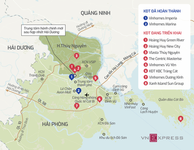 494823025-983481913662850-9108-5208-2935-1749019555-1 Các dự án lớn đã hình thành và đang triển khai tại TP Hải Phòng. Đồ họa: Anh Tú