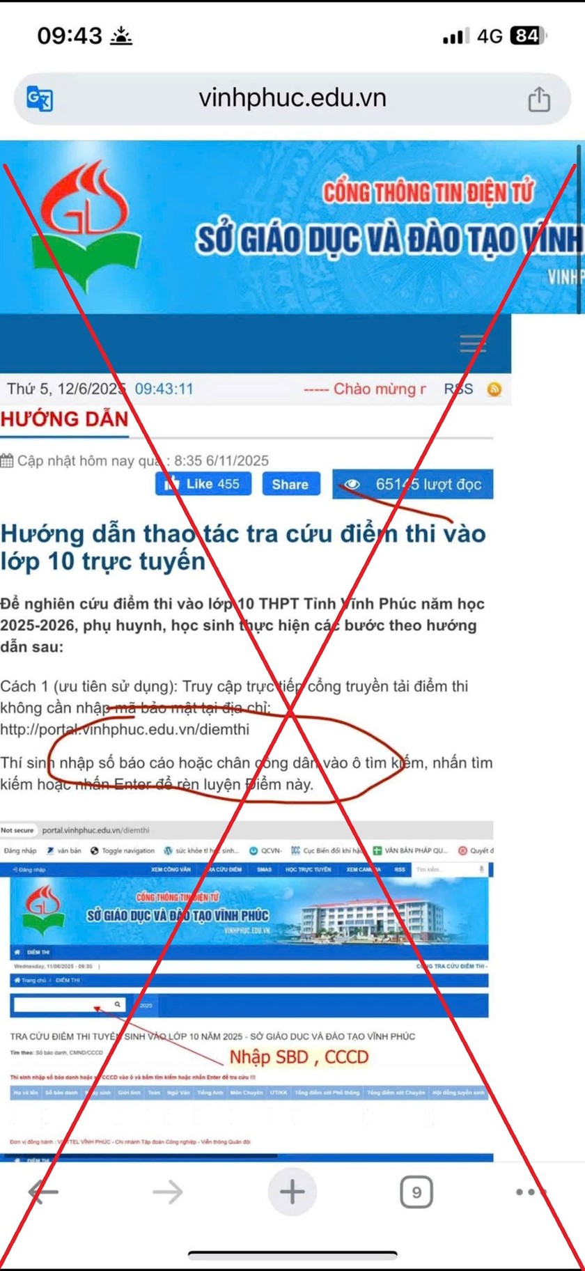 Bức ảnh giả mạo được xác định đang lan truyền trên mạng xã hội (Ảnh: Sở GD&ĐT Vĩnh Phúc)