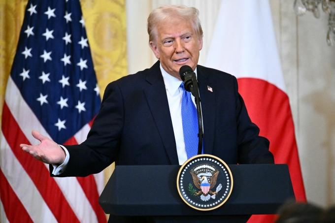 afp-20250207-36xd8md-v1-highre-4148-2818-1750062410 Tổng thống Mỹ Donald Trump trong cuộc họp báo chung với Thủ tướng Nhật Bản Shigeru Ishiba tại Nhà Trắng hôm 7/2. Ảnh: AFP
