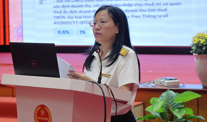 ms-thanh-hang-thue-1750338880-6682-2392-1750347392 Bà Nguyễn Thị Thanh Hằng, Trưởng ban Chính sách, thuế quốc tế (Cục Thuế) phát biểu tại hội nghị, ngày 19/6. Ảnh: Cục Thuế