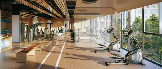 3-1751359539-7428-1751418592 Phòng gym với nhiều trang thiết bị hiện đại, nhìn xuống khuôn viên xanh mát nội khu.