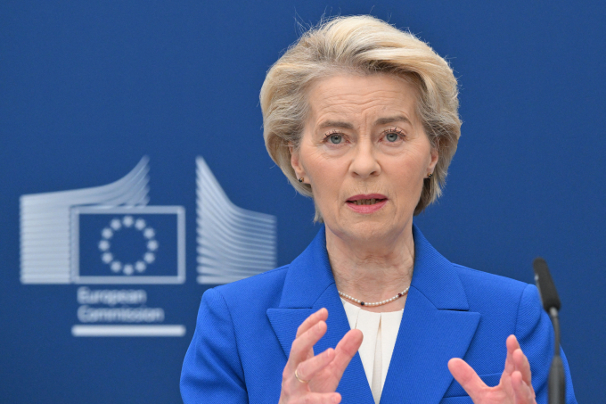 eu-rearm-7027-1753087267 Chủ tịch EC Ursula von der Leyen tại Brussels ngày 3/4. Ảnh: AFP