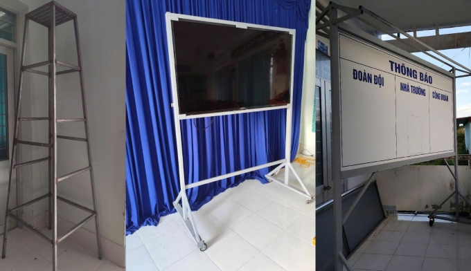 hieu-truong-3-1753664303-3896-1753664353 Một số vật dụng do ông Trần Văn Tâm làm đang được sử dụng tại trường. Ảnh: Minh Minh