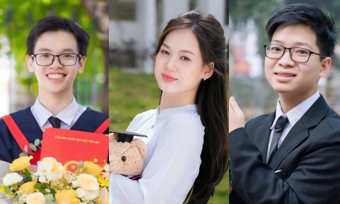 z6809615479151-f8bd842e15bc88e-6398-9515-1752639889 Đức Tài (thủ khoa khối B00), Hiền Mai (thủ khoa A00) và Duy Phong (thủ khoa A00). Ảnh: Nhân vật cung cấp