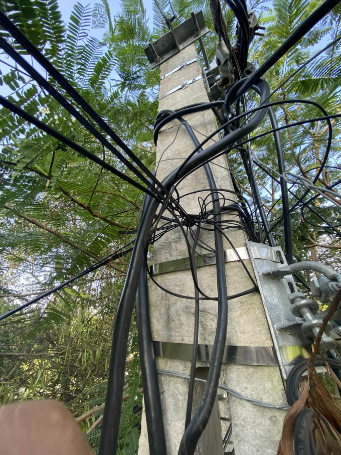 526985500-1427870355099161-348-7982-9623-1754390095 Cột điện cạnh nhà ông Tâm chằng chịt dây điện và cáp viễn thông. Ảnh: Gia đình cung cấp
