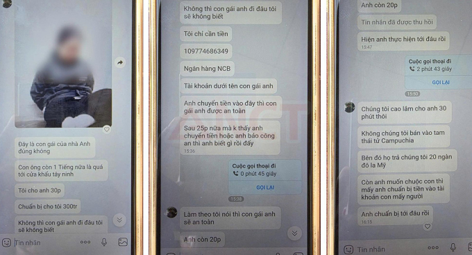co-gai-bi-bat-coc-online-17556-7112-2697-1755674522 Tin nhắn của nhóm bắt cóc online yêu cầu cha nạn nhân nộp 300 triệu đồng tiền chuộc con. Ảnh: Công an cung cấp