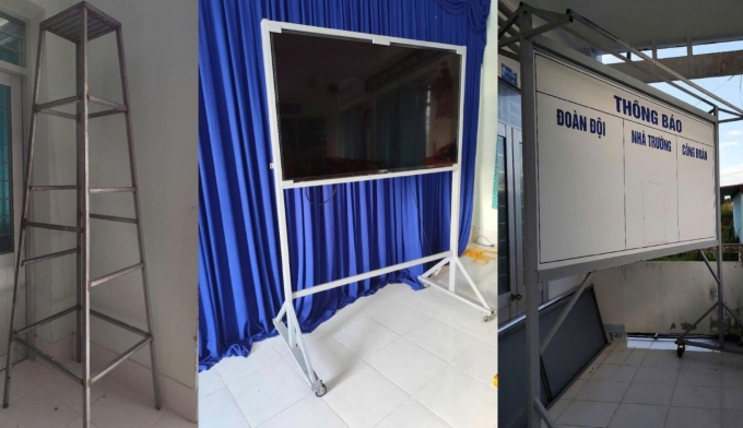 hieu-truong-3-1753664303-3896-3735-9770-1753886637 Một số vật dụng do ông Trần Văn Tâm làm đang được sử dụng tại trường. Ảnh: Minh Minh