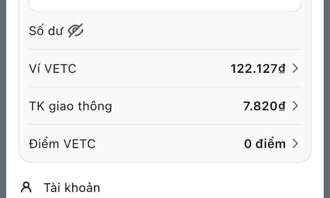 unknown-49-1754914235-17549142-5571-5691-1754914292 Tài khoản thu phí (ví VETC) và tài khoản giao thông trong ứng dụng VETC. Ảnh chụp màn hình