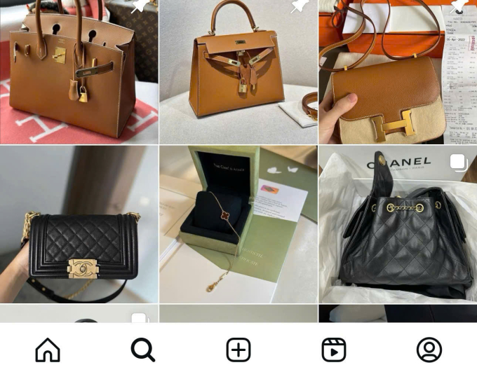 z6909325180509-36116903782d87d-3560-2865-1755235408 Túi hàng hiệu dỏm, Nguyễn Đức Quân rao bán trên tài khoản Instagram. Ảnh: Công an TP HCM